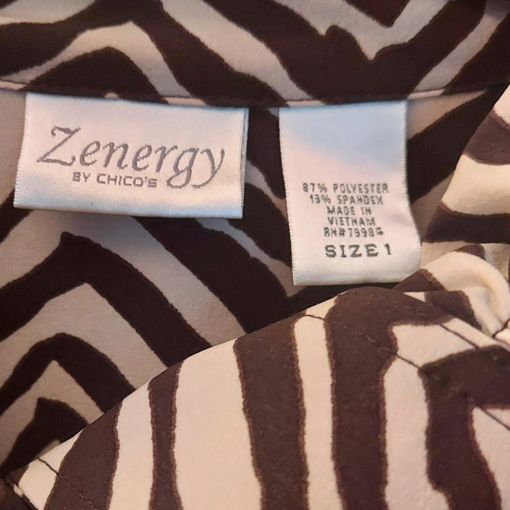 Chicos Zenergy Chic Zebra Print Y2K Revival Jacket Brown Cream Snap Front 1 M - Picture 3 of 8